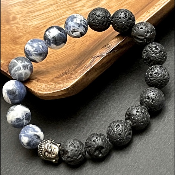 Hand Crafted Other - Sodalite & Black lava stone Men’s Bracelet